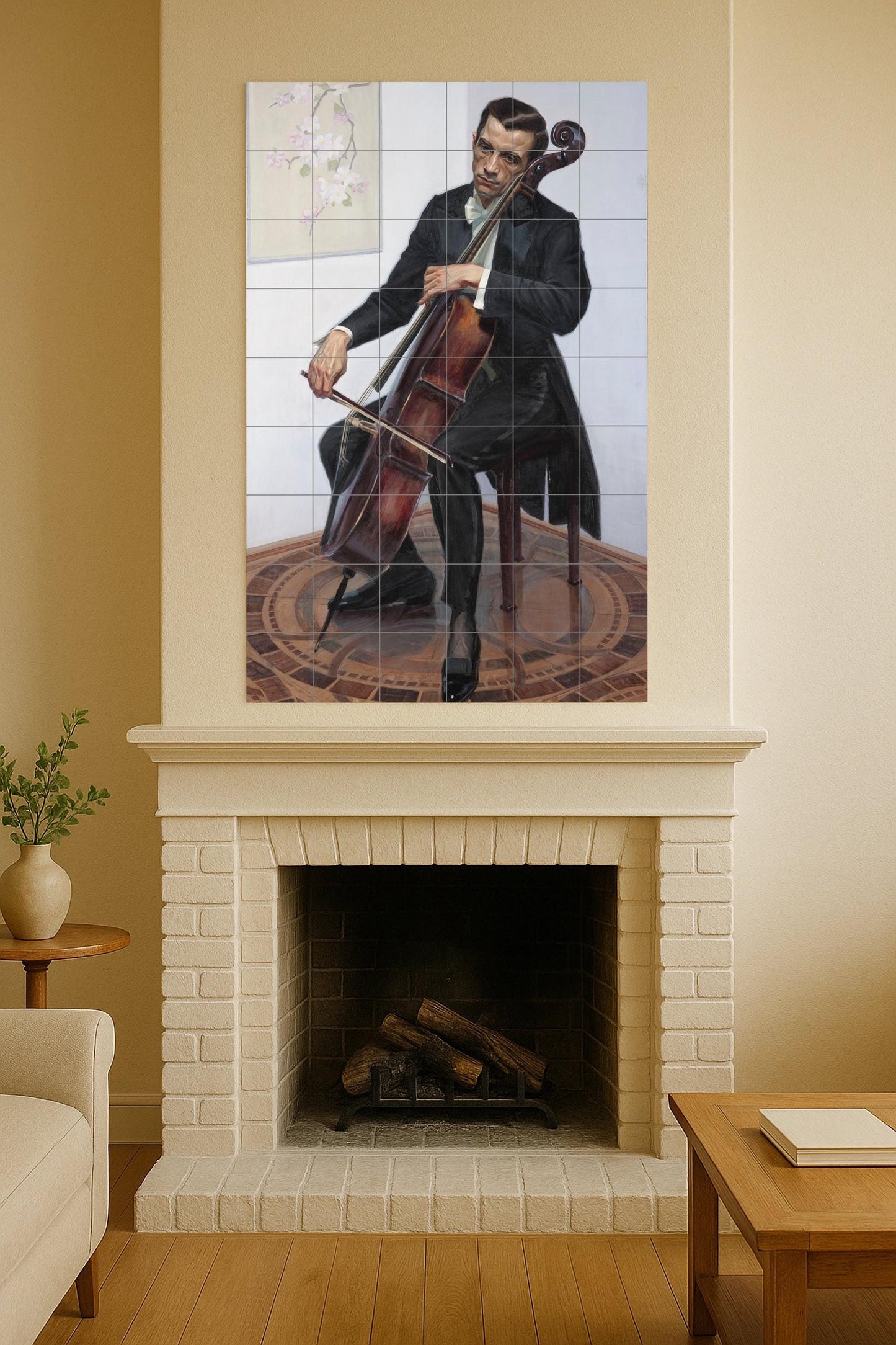 The Cellist - Elegant Ceramic Mural of a Musician / Refined Wall Art for Music Lovers and Classic Interiors