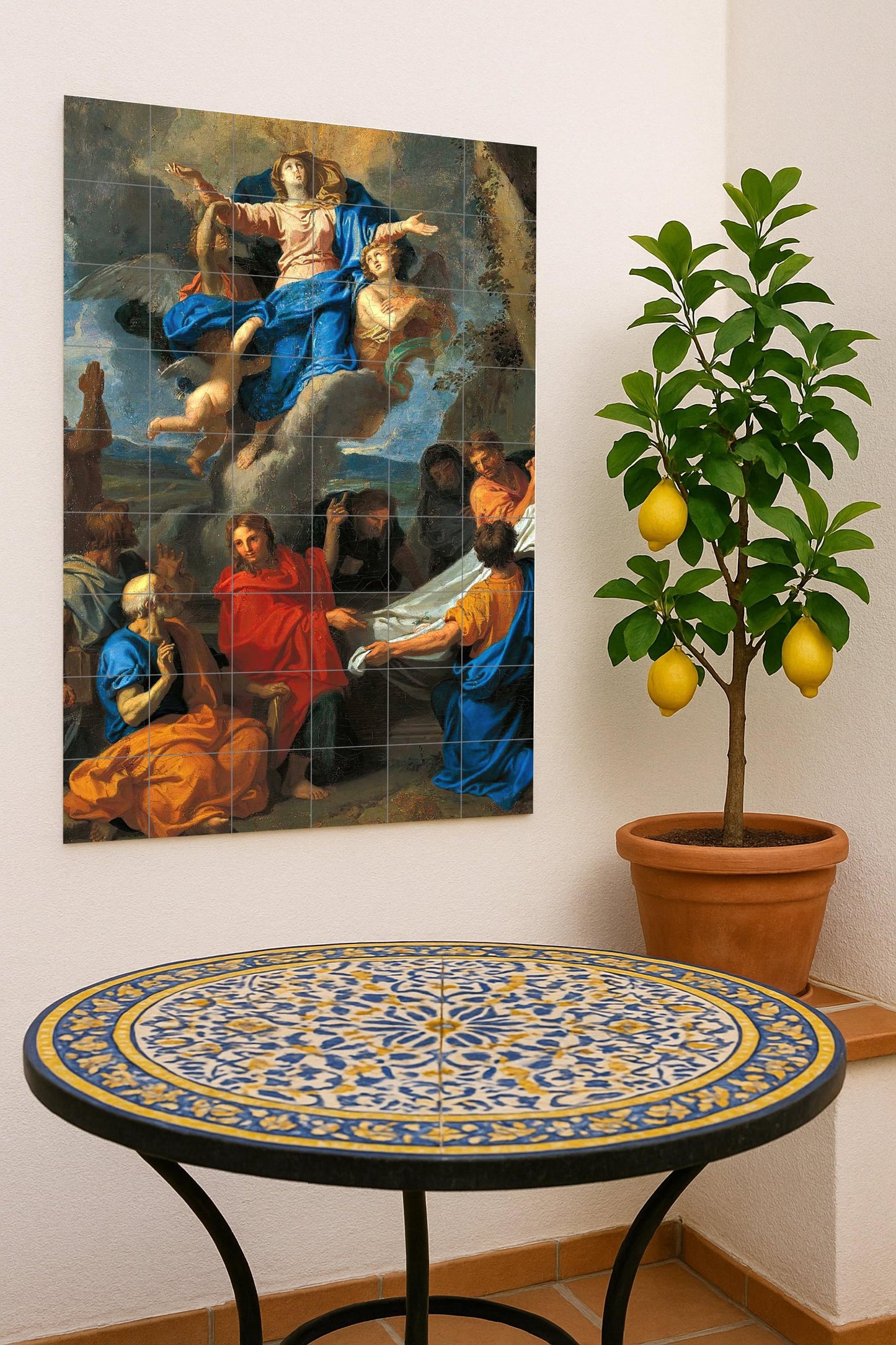 Assumption of the Virgin Mary – Ceramic mural of Heavenly Glory / Baroque religious mural art with angels and apostles