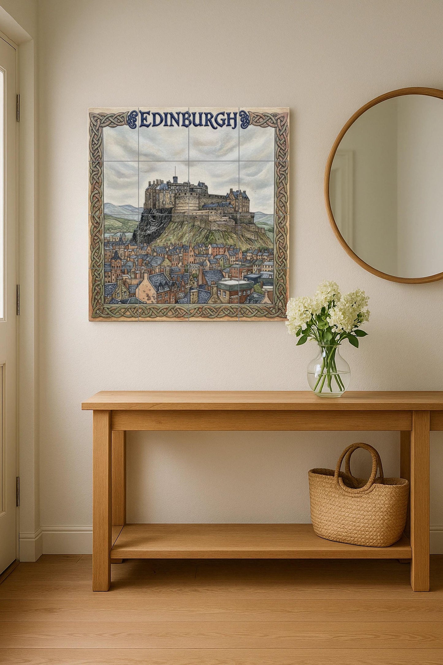 Edinburgh Castle Picture – Framed print with Celtic knot of the Old Town, Scotland travel decoration
