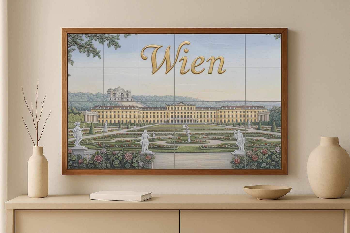 Vienna – Ceramic mural from Schönbrunn Palace / Austrian cityscape mural art with imperial Baroque architecture