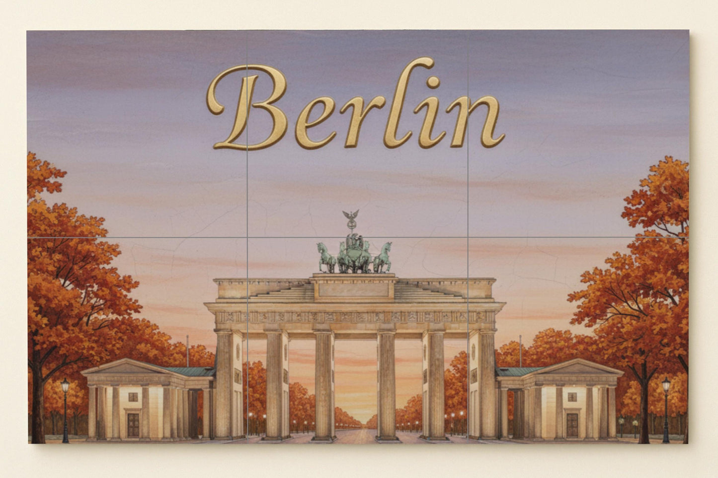Berlin – German ceramic mural of the Brandenburg Gate / Handcrafted mural art of a city monument in autumnal colors of Germany