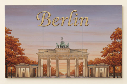 Berlin – German ceramic mural of the Brandenburg Gate / Handcrafted mural art of a city monument in autumnal colors of Germany