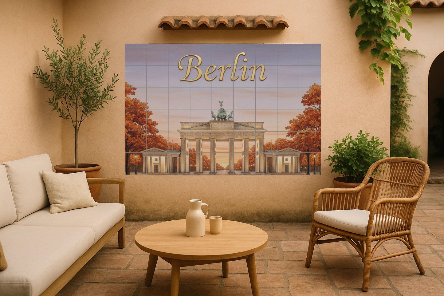 Berlin – German ceramic mural of the Brandenburg Gate / Handcrafted mural art of a city monument in autumnal colors of Germany